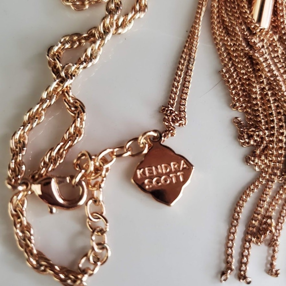 Kendra Scott Rayne Long Pendant Necklace Rose Gold and Brown Mother of Pearl - Picture 7 of 7